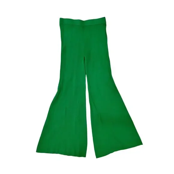 Emerald Green Ribbed Knit Flare Pants High Rise Y2K 70s Retro Festival Sz Small - Picture 2 of 13